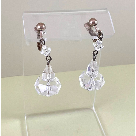 Midcentury Cocktail Party AB Crystal Bead Necklace/Pendant & Clip-on Earrings - Picture 4 of 8